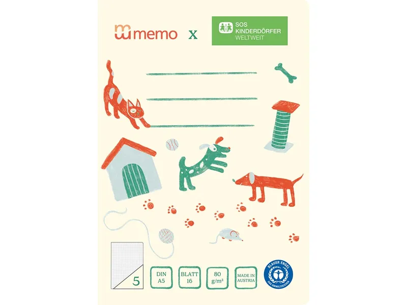 Memo memo x SOS-Kinderdörfer weltweit Schulheft DIN A5, 16 Blatt, Lin. 5 – Produktbild 1 von 1