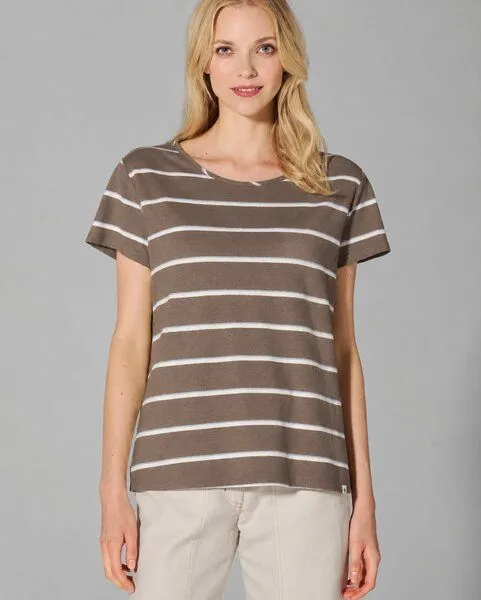 HempAge HempAge Damen Streifen T-Shirt Hanf/Biobaumwolle, Dust(braun), – Produktbild 1 von 4