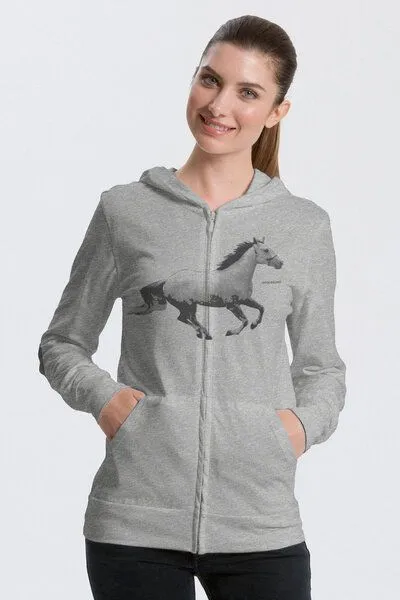Peaces.bio - handbedruckte Biomode Peaces.bio - handbedruckte Biomode Bio-Jersey-Zip-Hoodie Horsepower, Hellgrau, – Produktbild 1 von 1