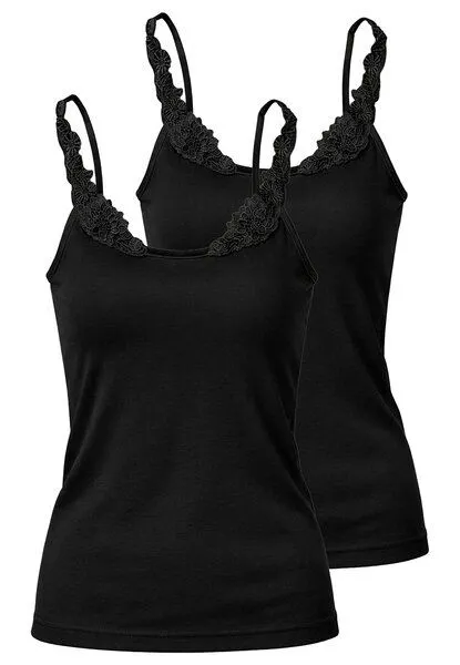 Haasis Bodywear Haasis Bodywear Damen Spitzenträger Top, Glanzeinfass, 2er Pack, Bio Baumwolle, Schwarz, – Produktbild 1 von 4