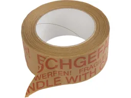 Kraftpapier-Packband mit Aufdruck "Bruchgefahr", 50 mm x 50 m, rot auf braun – Produktbild 1 von 1
