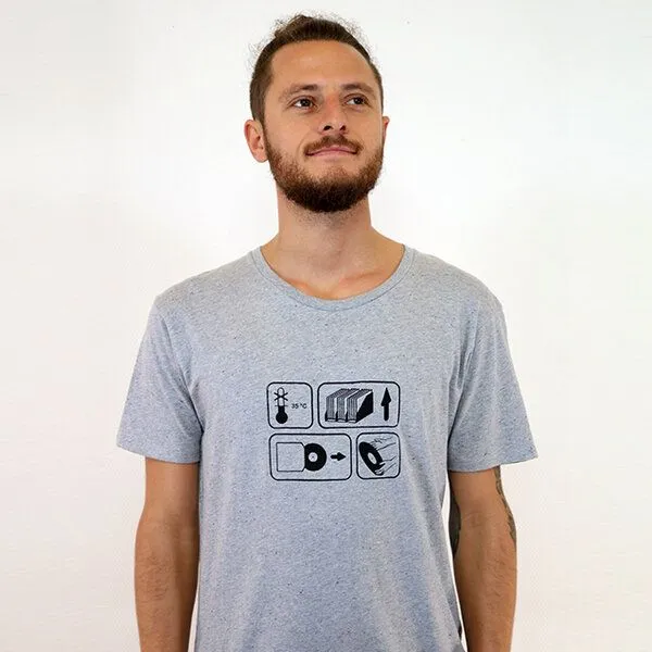 Spangeltangel Spangeltangel T-Shirt "35°C", nachhaltig, bedruckt, Herren, Vinyl, Plattenspieler, Platten, Grau, – Produktbild 1 von 2