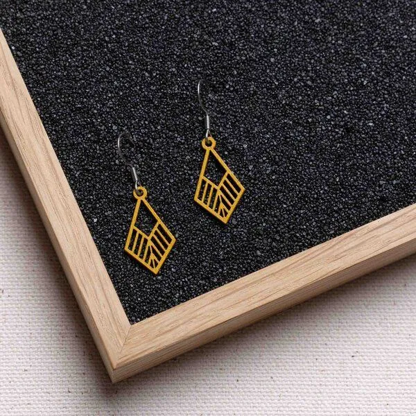feinformart feinformart Ohrringe aus Holz - Tribe mini, Senfgelb (gelb), – Produktbild 3 von 4