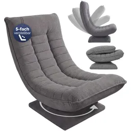 Casaria® Sessel Aberdeen Grau Cord 5fach verstellbar 360 Grad drehbar klappbar – Produktbild 1 von 1