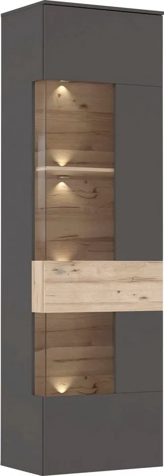 FORTE Vitrine Como Vitrine, Glastüre, LED Beleuchtung, Soft Close Linksanschlag, Grau, – Produktbild 5 von 8
