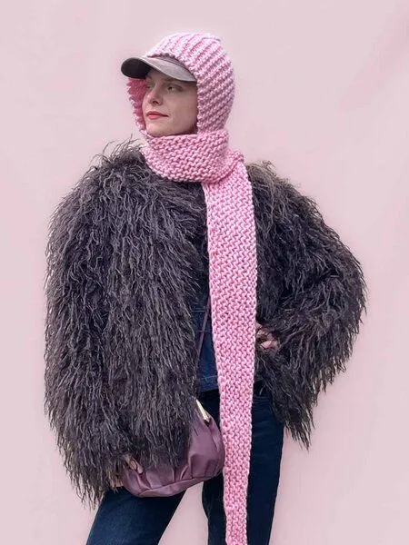 PANAPUFA PANAPUFA Handgestrickte Merinowolle Balaclava, Rosa, – Produktbild 3 von 3