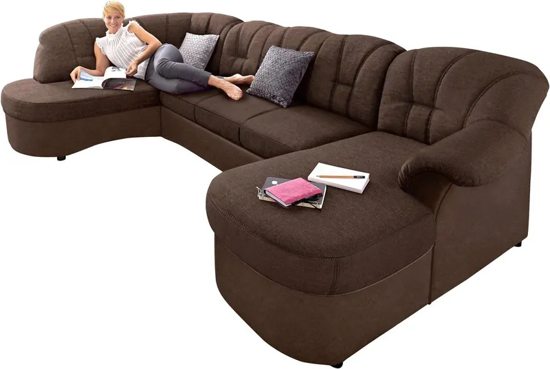 DOMO collection Wohnlandschaft FLORES 293x180x86 cm, hochwertig, komfortabel, U-Form, 3 Teile, wahlw. mit Bettfunktion, wahlw. mit Federkern, Unser Dauertiefpreis, Braun, – Produktbild 7 von 8