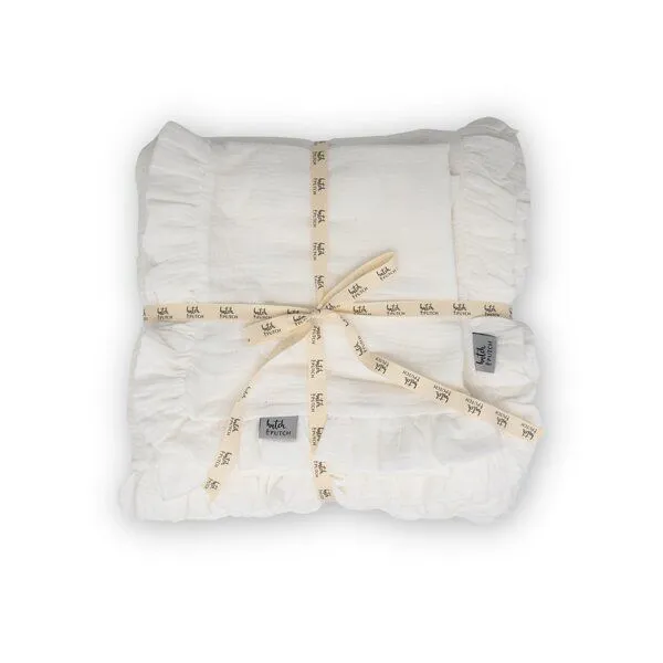 Hutch&Putch Hutch&Putch Musselin Bettwäsche Set mit Rüschen - 100% Bio-Baumwolle - mit Rüschen an Bettdecken- und Kissenbezug - atmungsaktiv und temperaturausgleichend, Off-white, – Produktbild 1 von 4