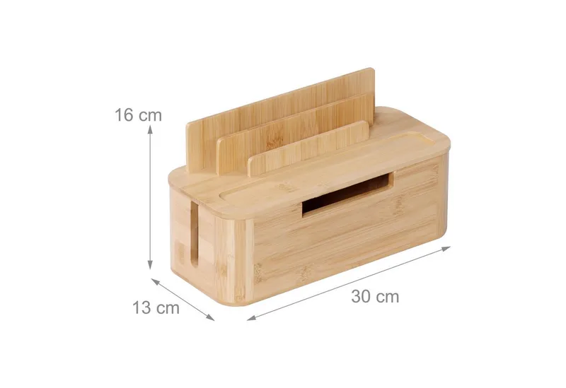 RELAXDAYS RELAXDAYS Kabelbox mit Handyhalter Bambus, (7-tlg), Braun, – Produktbild 4 von 5