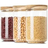 Econovo Econovo Vorratsgläser mit Holzdeckel | 700ml (Set 3-tlg.) | Kollektion Rund – Produktbild 1 von 1