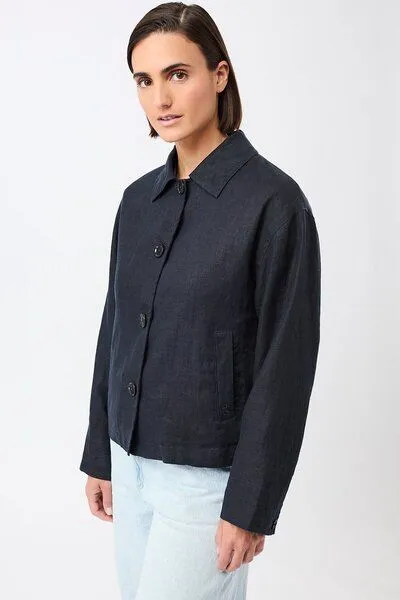 LangerChen LangerChen Schlichte Jacke aus Leinen, Navy (blau), – Produktbild 2 von 4