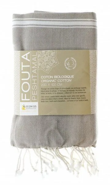 Karawan authentic Karawan authentic Fouta Hamamtuch aus reiner Bio-Baumwolle 200 × 100 cm (Stil HAMMAM), Taupe natural, – Produktbild 4 von 5