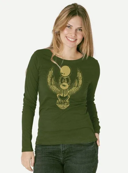 Peaces.bio - handbedruckte Biomode Peaces.bio - handbedruckte Biomode Damen Langarmshirt Cheper, Waldgrün, – Produktbild 2 von 2