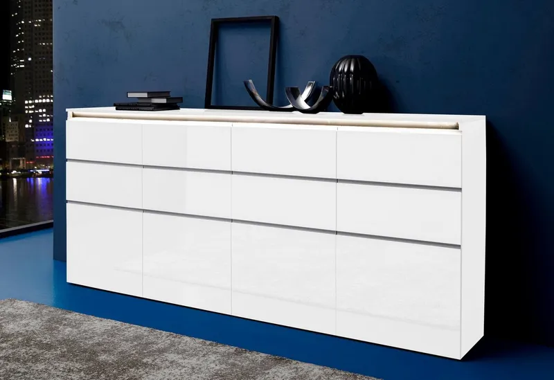 Home affaire Highboard Magic, Highboard, Hochschrank, Hochkommode, mit 4 Türen und 8 Schubkästen, Hochglanz lackiert, Breite 240cm, Weiß, – Produktbild 2 von 5