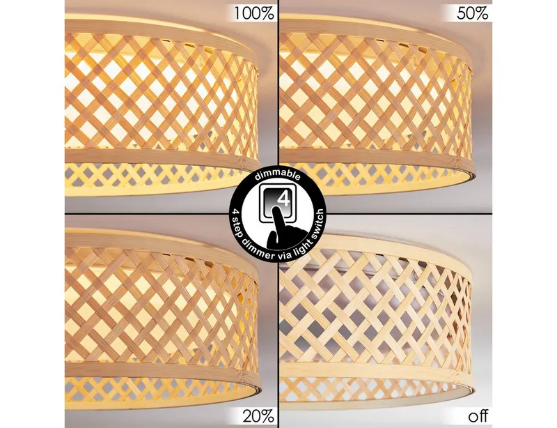 hofstein Deckenleuchte Deckenlampe aus Metall/Bambus/Kunststoff in Weiß/Natur im Boho-Design, ohne Leuchtmittel, moderne Deckenleuchte, dimmbar über Wandschalter, 16 Watt, 2000 Lumen, Beige, – Produktbild 2 von 5