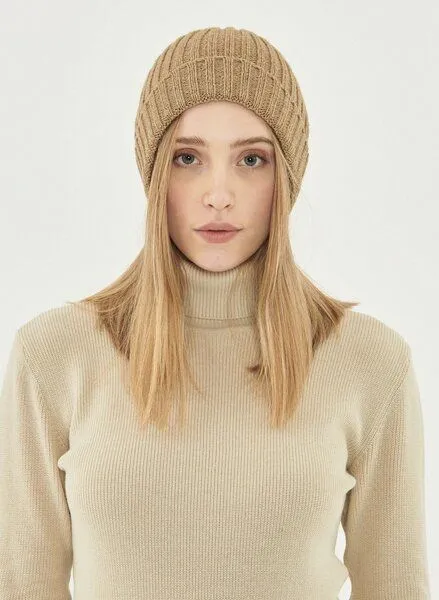 ORGANICATION ORGANICATION Unisex Strick-Beanie aus Bio-Merinowolle und Bio-Baumwolle, Light brown, – Produktbild 1 von 2