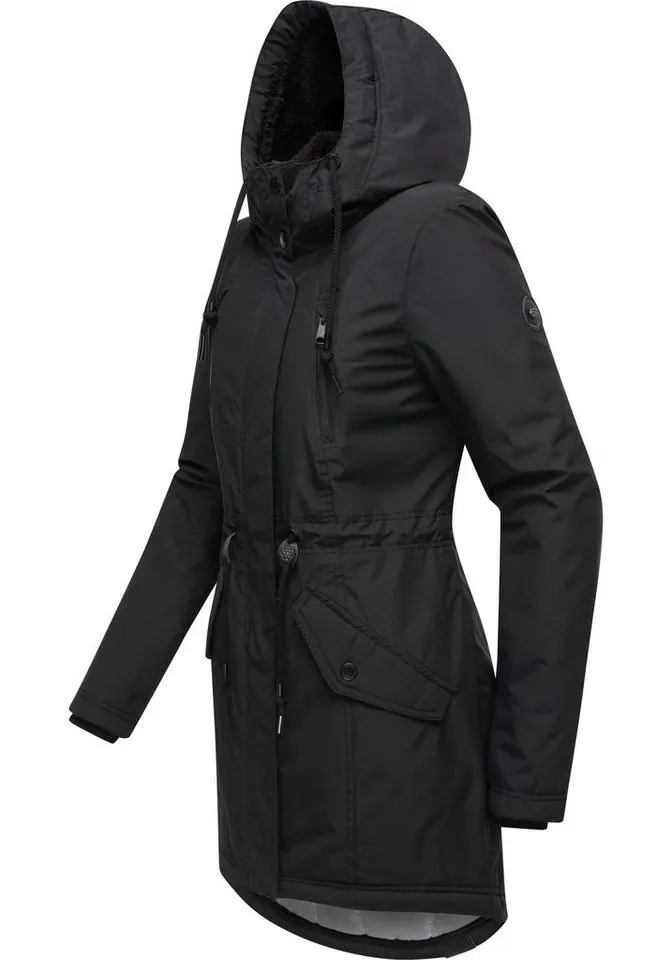 ragwear ragwear Wintermantel Elsien wasserdichter Winterparka mit Teddyfell-Futter, Schwarz, – Produktbild 3 von 3