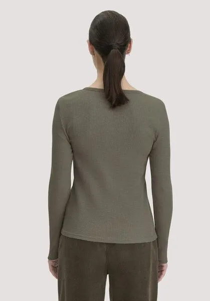 hessnatur hessnatur Longsleeve Henley Slim aus Bio-Baumwolle, Silbergrün, – Produktbild 2 von 4