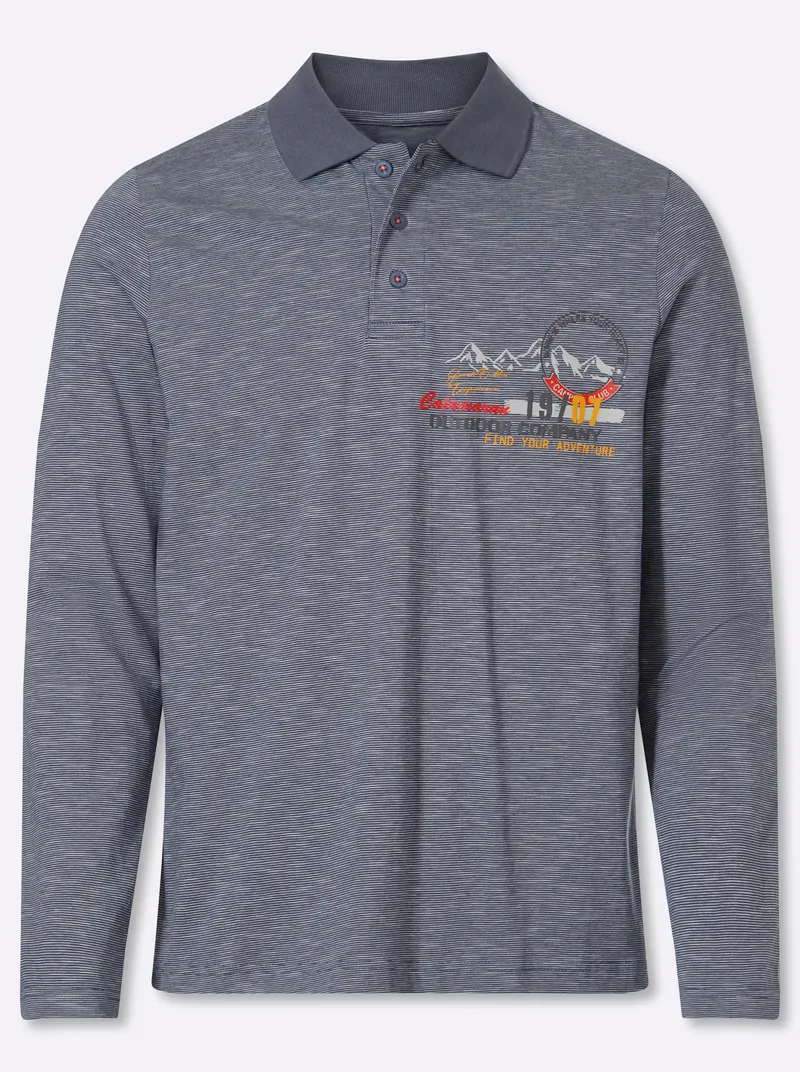 Catamaran Langarm-Poloshirt rauchblau-meliert, Rauchblau-meliert, – Produktbild 1 von 2