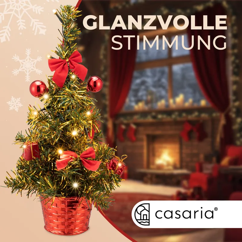 Casaria® Künstlicher Mini Weihnachtsbaum 36cm Rot mit Timer Lichterkette & Deko, Rot, – Produktbild 2 von 2