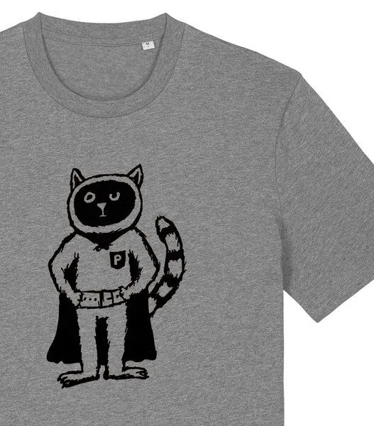 päfjes Superkater Karlo / Superheld - päfjes Fair Wear Bio Männer T-Shirt, Grau, – Produktbild 2 von 4