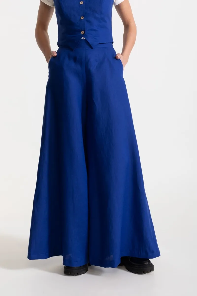 De IONESCU De IONESCU Damen vegan Hose Palazzo Leinen, Dunkelblau, – Produktbild 2 von 2