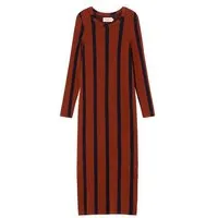 thinking mu thinking mu Woll-Kleid - Trash Gina - aus REFIBRA & Bio-Baumwolle, Braun-navy gestreift, – Produktbild 1 von 1