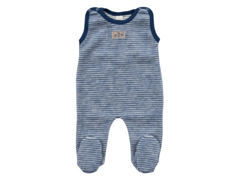 Lilano Lilano Baby Strampler mit Fuß Bio-Merinowolle Wollplüsch marine-geringelt Gr.68, Blau, – Produktbild 1 von 2