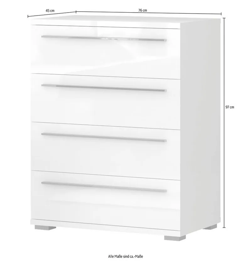 OTTO home Schubkastenkommode Piano, mit 4 oder 5 Schubladen, FSC-zertifizierter Holzwerkstoff, UV lackiert hochglänzend,Soft-Close Funktion, in 2 Breiten und 2 Höhen, Weiß, – Produktbild 4 von 5