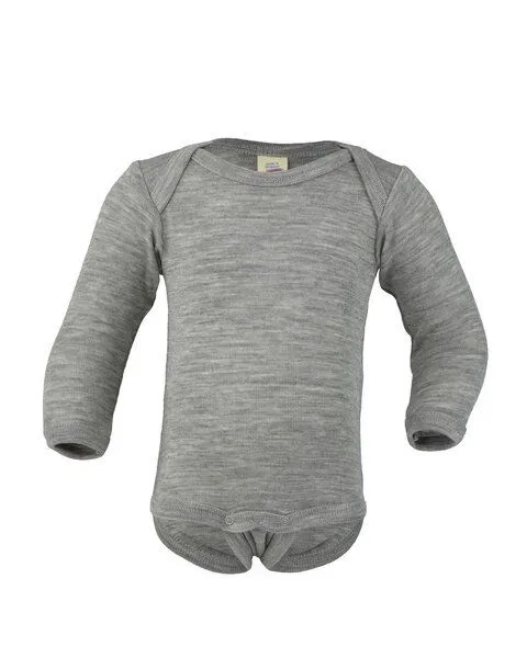 Engel Engel Natur Uni Baby-Body Langarm Schurwolle Seide, Hellgrau-melange, – Produktbild 2 von 4