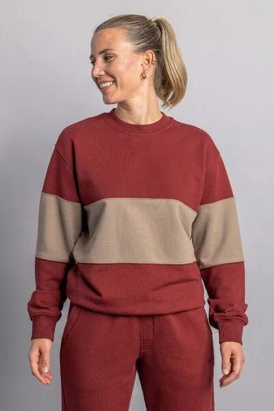 DIRTS dirts Color Block Classic Crewneck, Royal burgundy - walnut, – Produktbild 2 von 4