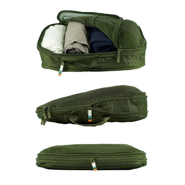 TRAVEL DUDE TRAVEL DUDE Packing Cubes mit Kompression aus recycelten Plastikflaschen, Dunkelgrün, – Produktbild 3 von 5