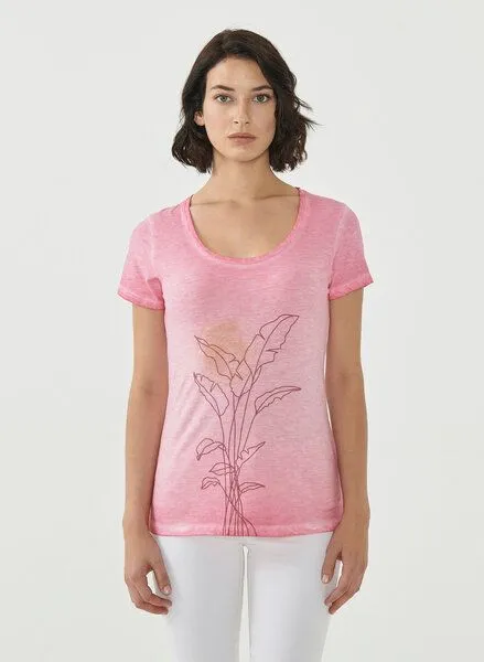 ORGANICATION ORGANICATION Cold Pigment Dyed T-shirt aus Bio-Baumwolle mit Pflanzen-Print, Hot pink, – Produktbild 1 von 4