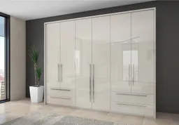 OTTO home Drehtürenschrank Piano, inklusive Rahmen und Beleuchtung, soft-close-Funktion (277 oder 322cm breit, 226cm hoch, mit 4 Schubladen) UV lackiert, hochglänzend weiß oder beige, FSC-zertifiziert – Produktbild 1 von 1