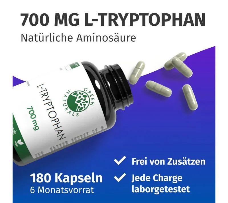 Green Naturals Green Naturals L-Tryptophan 700 mg Hochdosis Kapseln vegan – Produktbild 3 von 6
