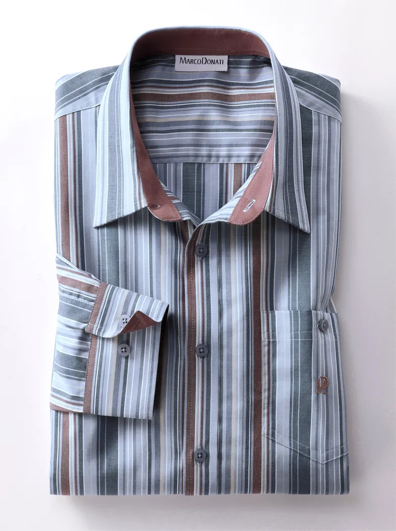 marco donati Langarm-Hemd blau-gestreift, Blau-gestreift, – Produktbild 2 von 2