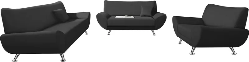 Home affaire Polstergarnitur Saltare elegant & komfortabel, 3-2-1, bequem, Designfuß, (3-tlg), Schwarz, – Produktbild 2 von 5