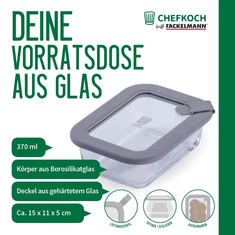 Chefkoch trifft Fackelmann Chefkoch trifft Fackelmann Vorratsdose Glas, eckig, 370ml – Produktbild 3 von 3