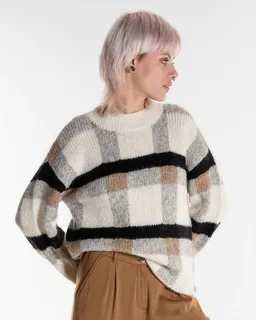 Alma & Lovis Alma & Lovis Pullover im Loose-Fit aus Alpaka-/Baumwoll-Mix | Check Pullover – Produktbild 1 von 1