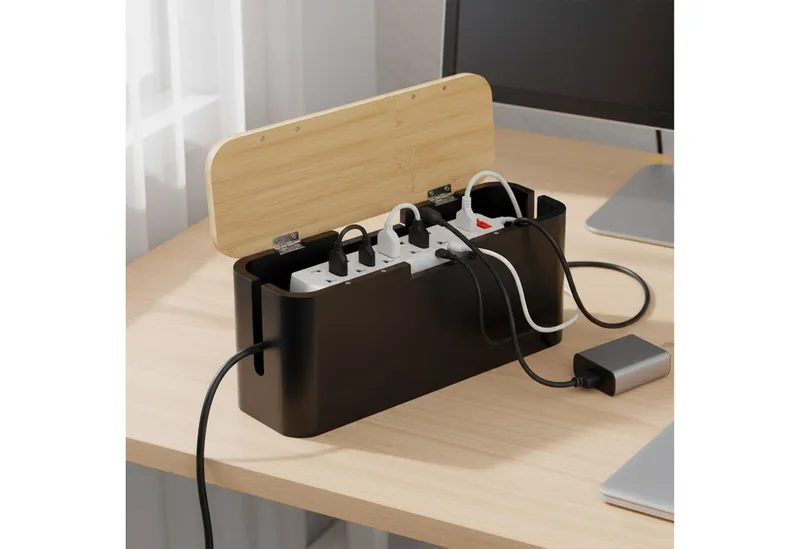 RELAXDAYS RELAXDAYS Kabelbox aus Bambus, (7-tlg), Braun|schwarz, – Produktbild 3 von 5