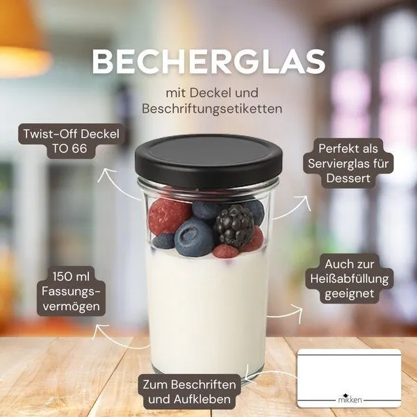 mikken mikken 100 Dessertgläser 150 ml Einmachgläser mit Schraubdeckel, Schwarz, – Produktbild 2 von 3