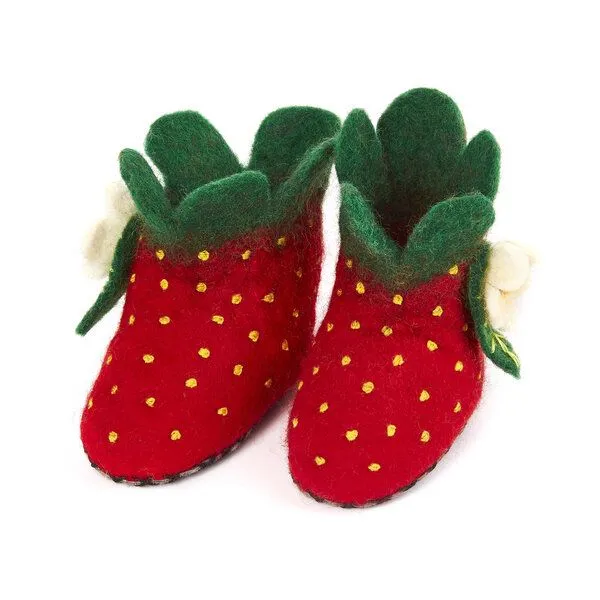 short'n'pietz short'n'pietz Hausschuhe Erdbeere handgefilzt für Babies und Kinder, Rot, – Produktbild 3 von 4