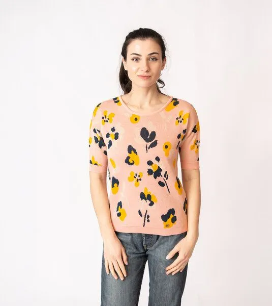 Gary Mash GARY MASH Kurzarm-Pullover Vina aus Biobaumwolle, Blumen (rosa), – Produktbild 3 von 4