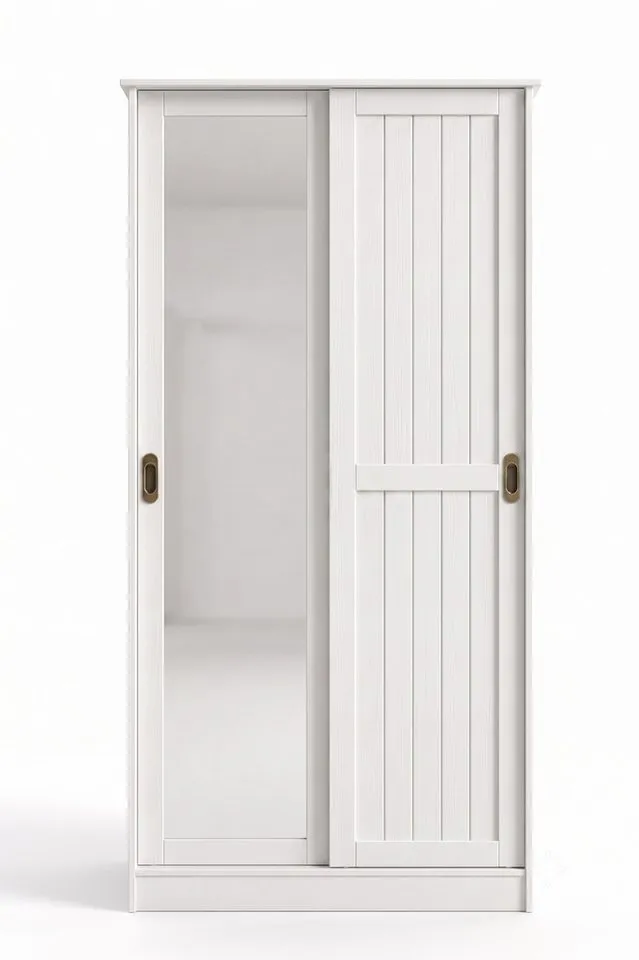OTTO home Garderobenschrank Malmö Mehrzweckschrank mit Schiebetüren und Spiegel (B/T/H: 93/37/184 cm) aus massiver FSC®-zertifizierter Kiefer, B/T/H 93/37/187 cm, Weiß, – Produktbild 5 von 5