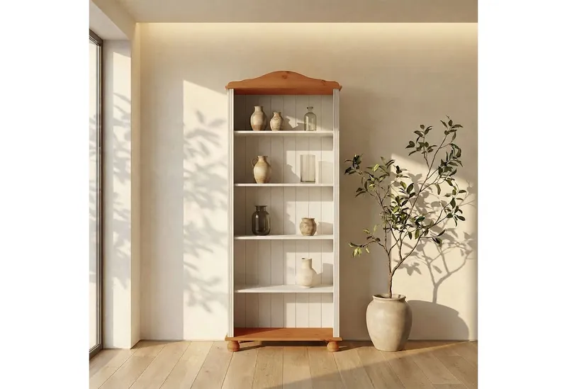 OTTO home Regal Mette Bücherregal mit 5 offenen Fächern, aus massivem Kiefernholz, in unterschiedlichen Größen und Farben, Weiß, – Produktbild 6 von 8