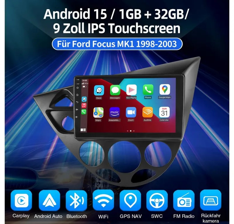 ESSGOO DAB+ Android15 Autoradio Carplay Navi GPS Für Ford Focus MK1 1998-2003 Autoradio (RDS, 4+64GB(optional), Digitalradio (DAB), FM, AM, Carplay Android Auto Bluetooth EQ USB GPS Navi WIFI Touchscreen) – Produktbild 2 von 5