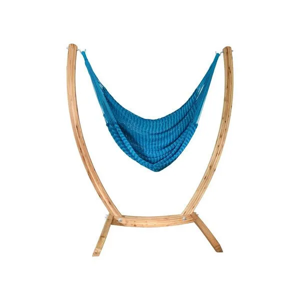 MacaMex MacaMex Hängesessel SET – Uve Holzständer mit Vela Netzhängesessel, Azure-blau, – Produktbild 2 von 4