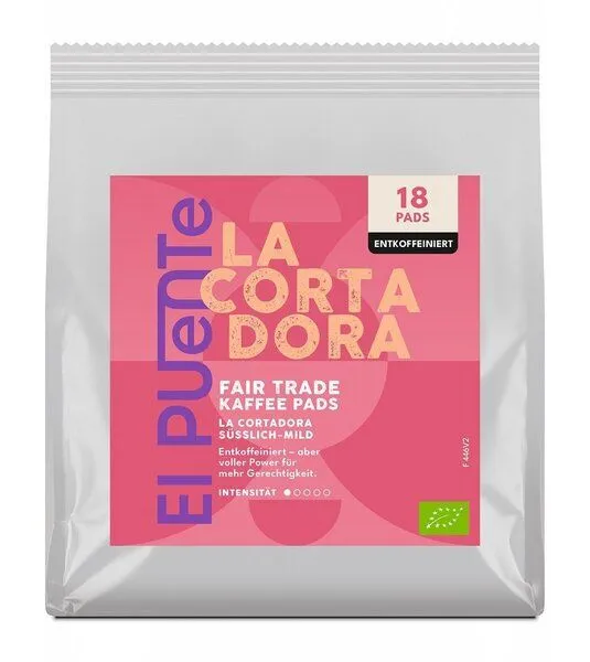 El Puente El Puente La Cortadora Bio-Kaffeepads 18 Pads entkoffeiniert | Fair Trade | Bio-zertifiziert | Vegan | Glutenfrei, Mehrfarbig, – Produktbild 1 von 1