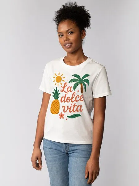watapparel watapparel T-Shirt Frauen La dolce vita, Off white, – Produktbild 1 von 4
