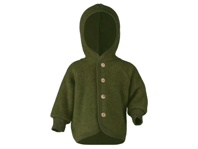 Engel natur Engel Natur Baby Jacke mit Kapuze Bio-Merinowolle Fleece melange-schilf Gr. 86/92, Grün, – Produktbild 1 von 2